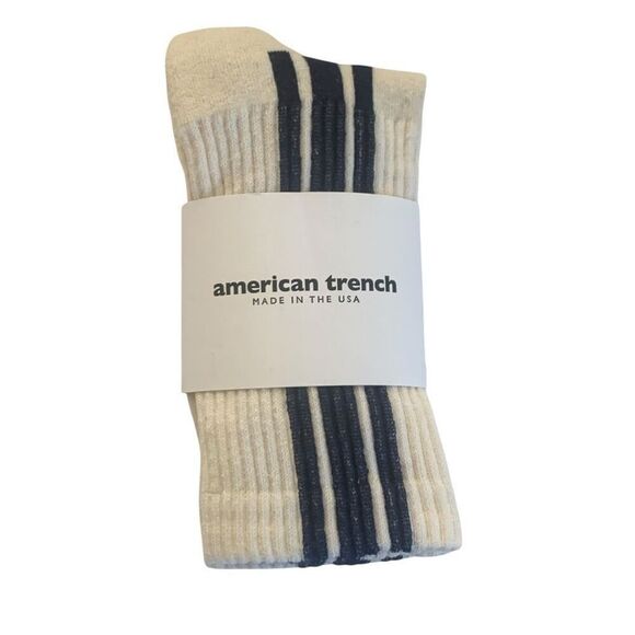 American Trench Navy Blue Vertical Nostalgic Stripe Crew Socks Unisex - Picture 1 of 3